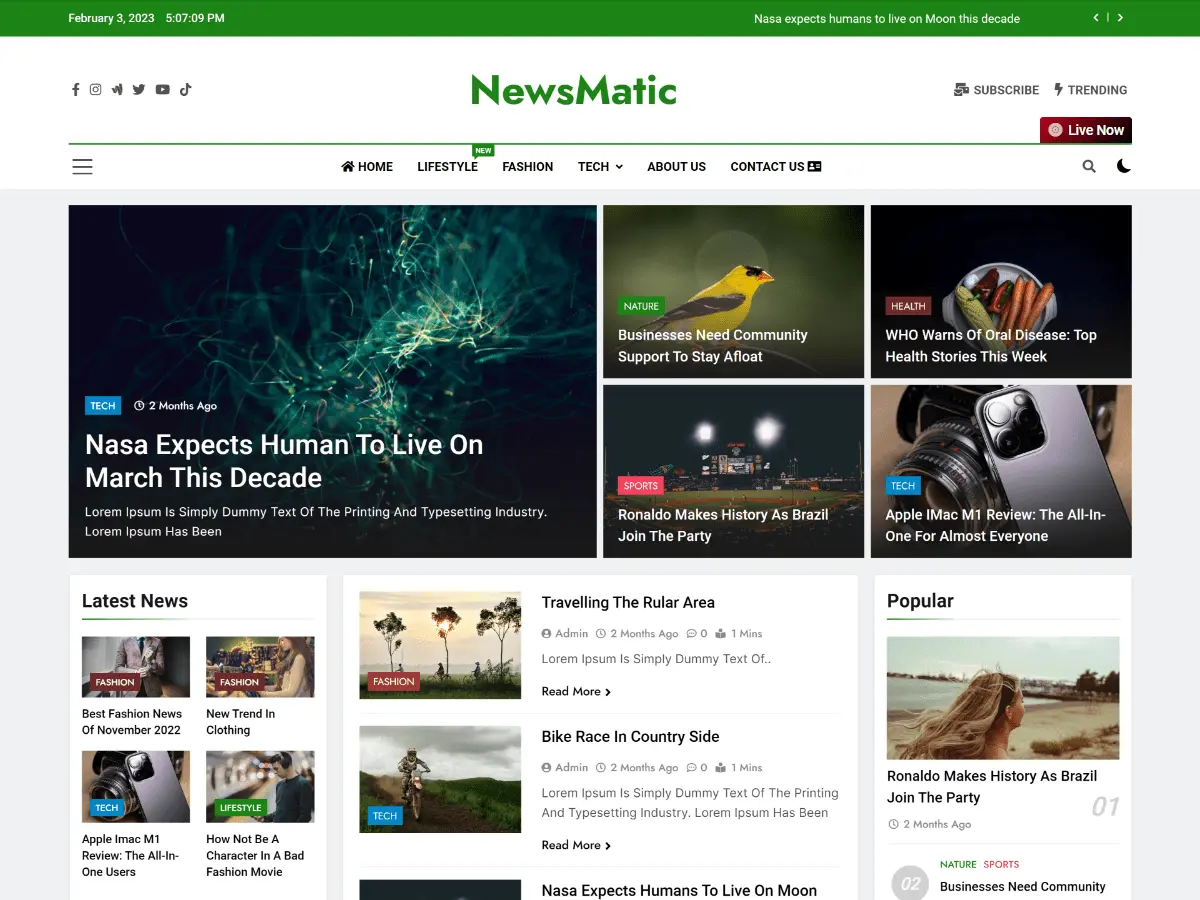 Captura oficial del tema Newsmatic